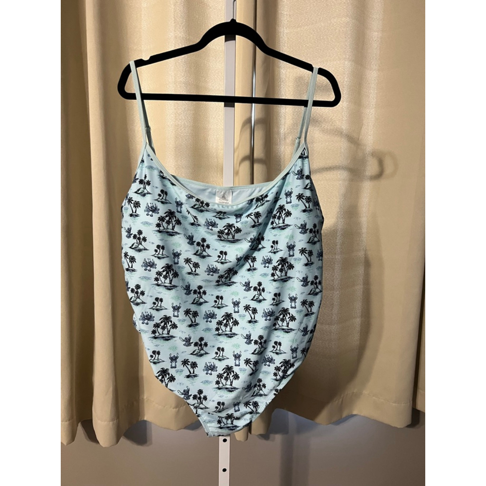 Women's Disney Light Blue Stitch Palm Tree One Piece Swimsuit 3X